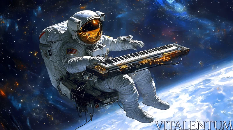 Cosmic Harmony: Astronaut with Keyboard AI Image