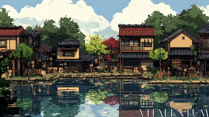 Traditional Japanese Architecture in Pixel Art AI Image