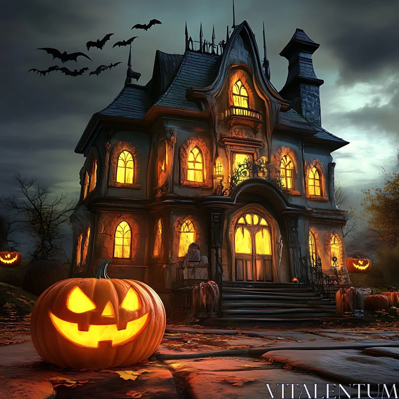 AI ART Eerie Gothic House on Halloween Night