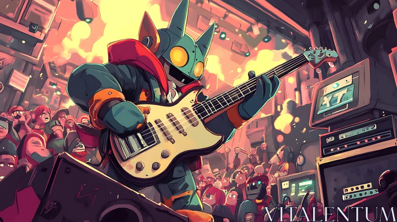 Robot Bassist in a Dynamic Concert Scene AI Image