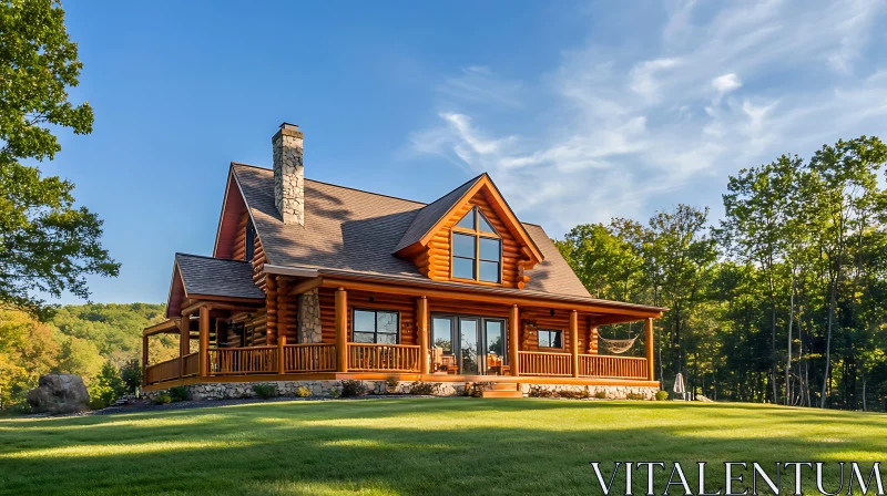 Serene Log Cabin with Wraparound Porch AI Image