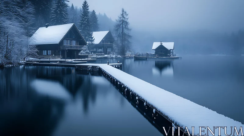 AI ART Snowy Lakeside Retreat in Winter