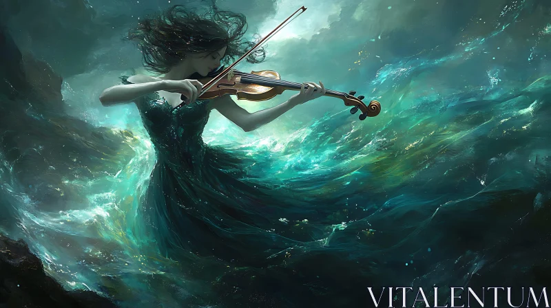 Mystical Violinist in Ocean AI Image