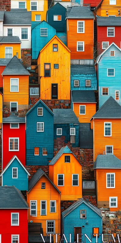 Brightly Colored Stacked Urban Houses AI Image