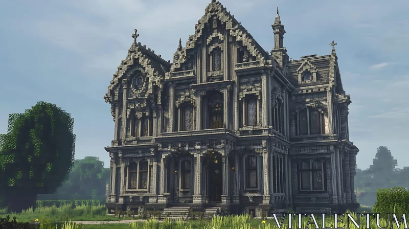 AI ART Grand Gothic Mansion Amidst Greenery