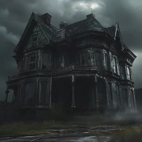 Haunted Gothic House Amidst Storm