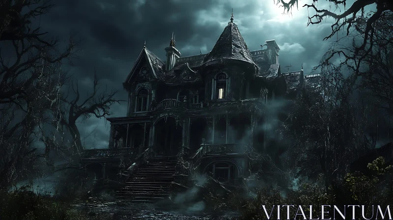 Spooky Haunted House Under Moonlight AI Image