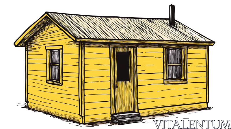 AI ART Minimalist Yellow Wooden House Illustration