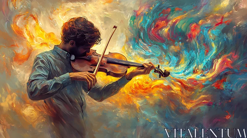 Violinist in Vibrant Abstract Art AI Image