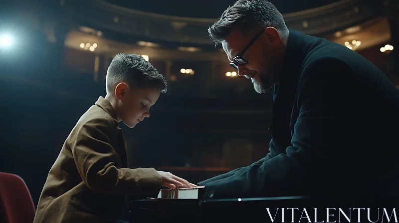 Teacher and Student Duo at Piano on Stage AI Image