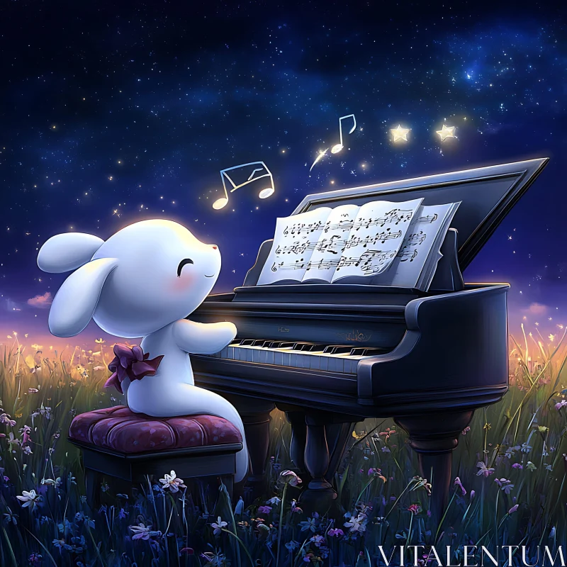 Magical Night with Bunny and Piano AI Image