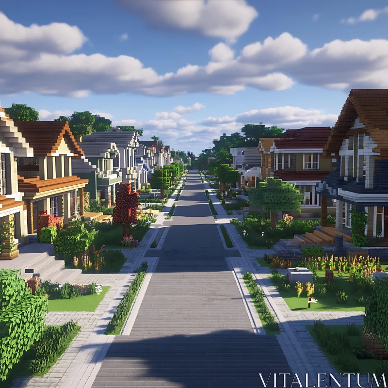 Virtual Suburban Landscape in Minecraft AI Image