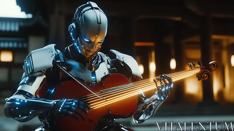 Futuristic Robot with Violin Performance AI Image