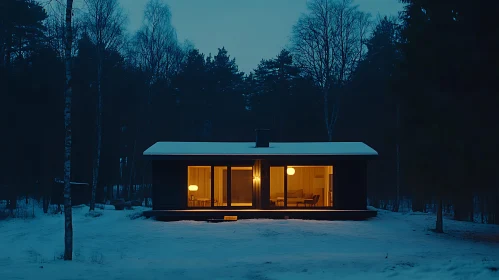 Illuminated House Amidst Winter Twilight