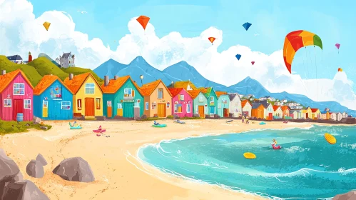 Colorful Coastal Cottages with Kites