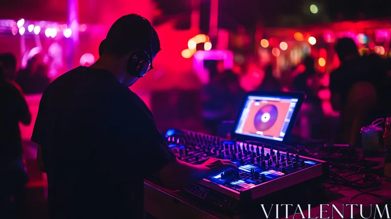 DJ Performing at Nightclub with Colorful Lights AI Image