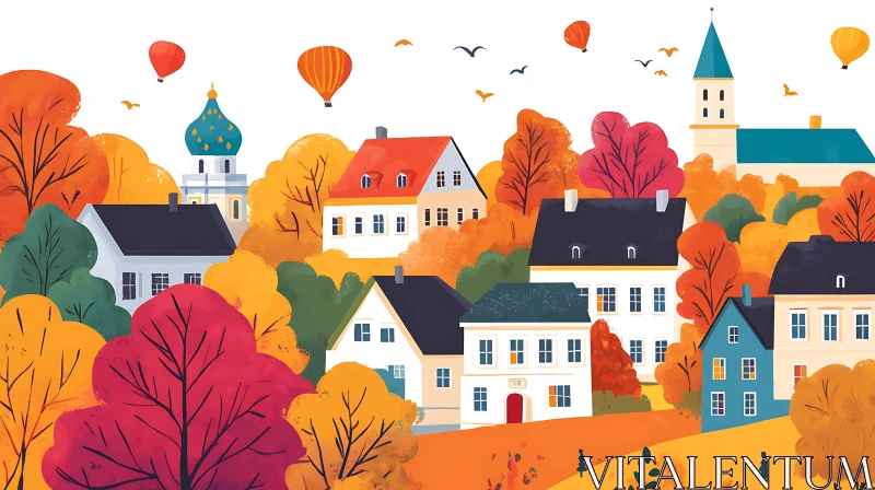 AI ART Idyllic Autumn Village Illustration