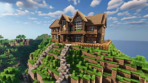 Minecraft Wooden House on a Green Hill