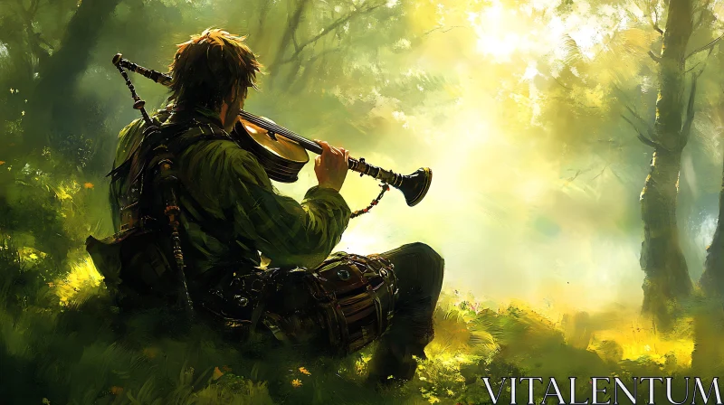 Serene Forest Violinist AI Image