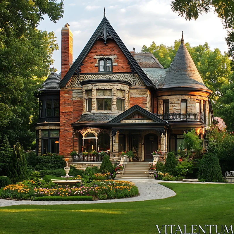 Historic Victorian Mansion with Ornate Architecture AI Image