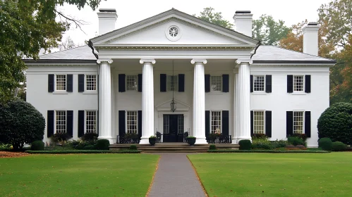 Grand Estate with Pillars and Black Shutters