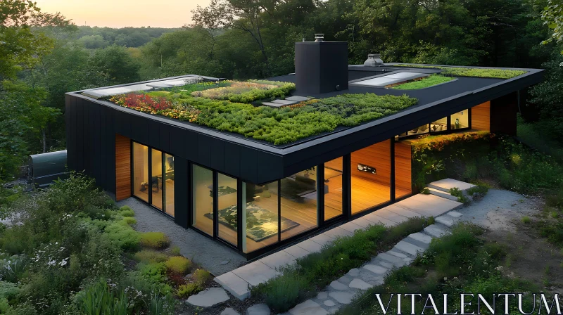 Sustainable Architecture: House with Green Roof AI Image