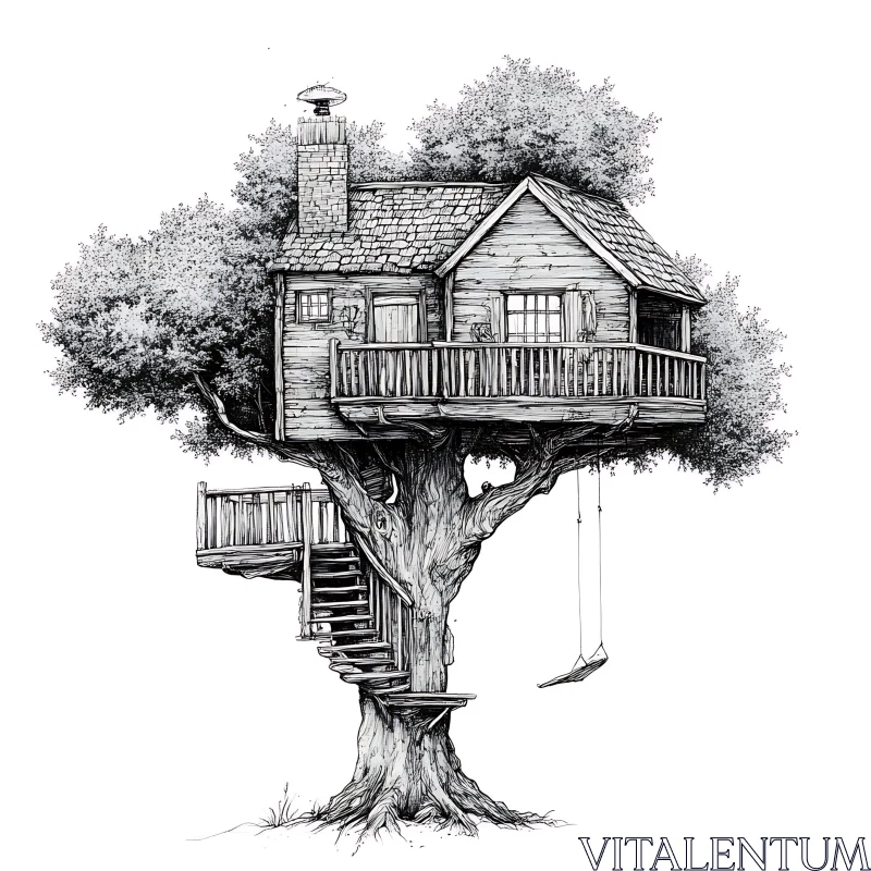 AI ART Intricate Treehouse Drawing