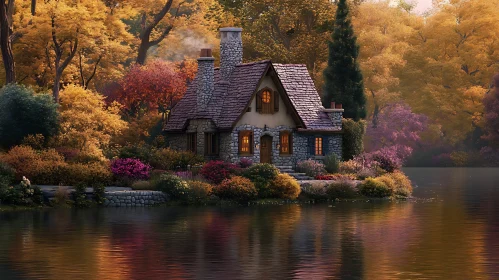 Fairytale Stone Cottage in Autumn