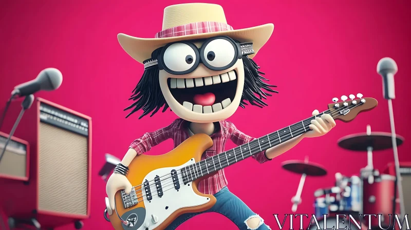 Cartoon Rock Band Guitarist AI Image