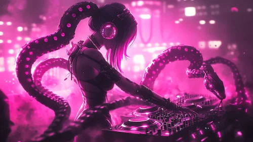 Cyberpunk DJ in Neon Nightclub