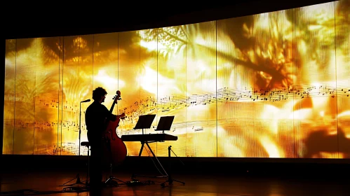 Silhouette of Cellist in Concert