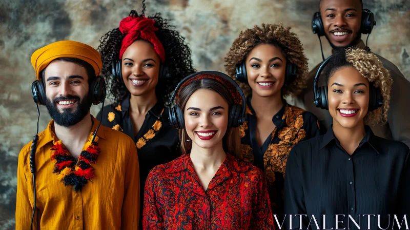 Happy People in Colorful Clothing and Headphones