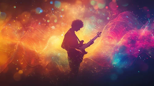 Guitarist in a Colorful Abstract Setting