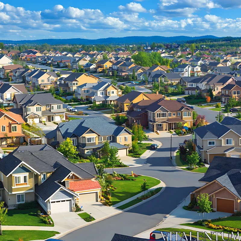 Suburban Neighborhood with Scenic Background