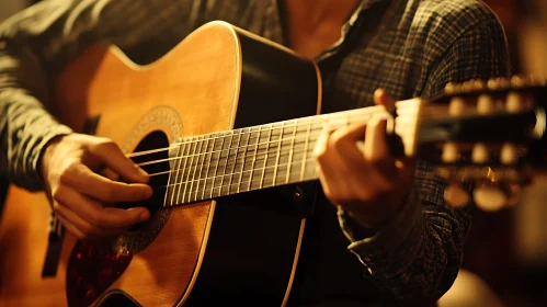 Musician Strumming Acoustic Guitar