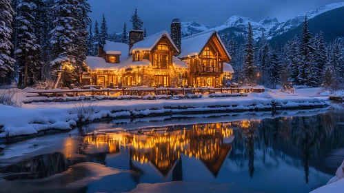 Charming Snowy Cabin with Festive Lights