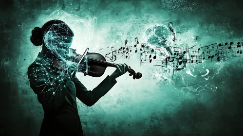 Abstract Violinist with Music Flow