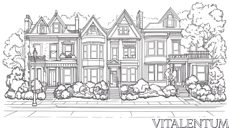 Classic Urban Row Houses Drawing AI Image