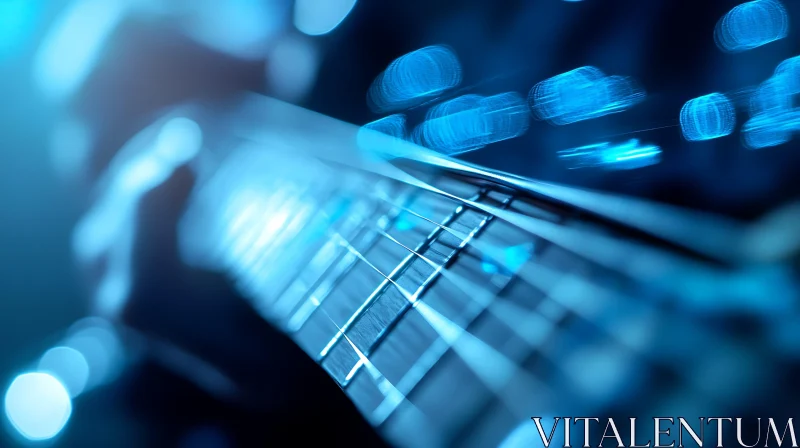 Abstract Guitar Fretboard in Blue Light AI Image