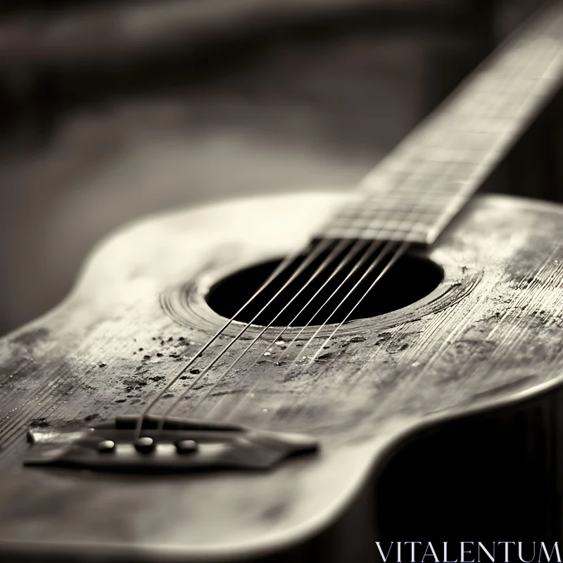 Vintage Acoustic Guitar in Black and White AI Image