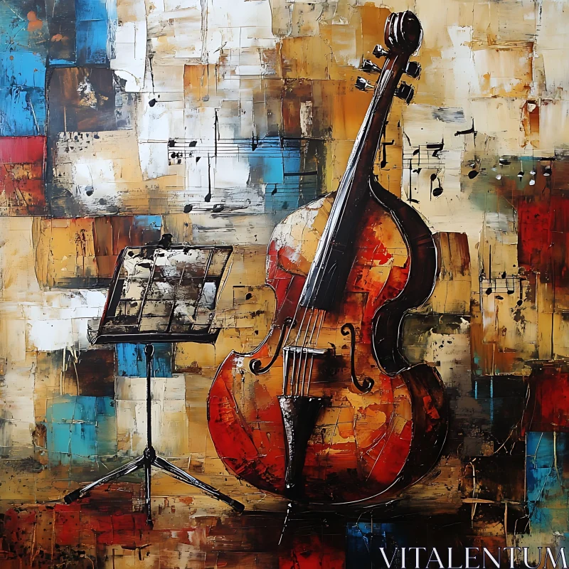 Violin Art on Abstract Colorful Background AI Image