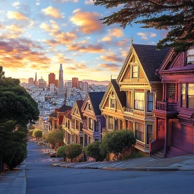 Victorian Houses and Urban Sunset