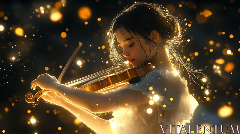 Ethereal Scene of a Female Violinist AI Image