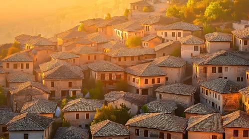 Sunset View of Traditional Village Architecture