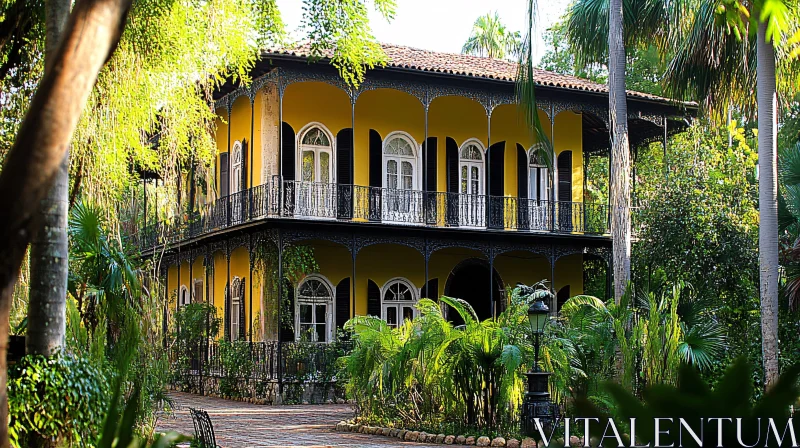 Vintage Colonial Mansion in a Tropical Garden AI Image