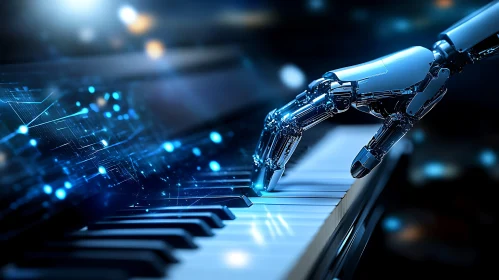 Cybernetic Robot Playing Piano