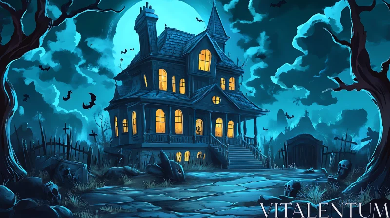 AI ART Ghostly Mansion in Moonlight