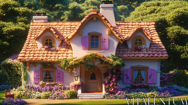 AI ART Fairy-Tale Cottage Nestled in Lush Flower Garden