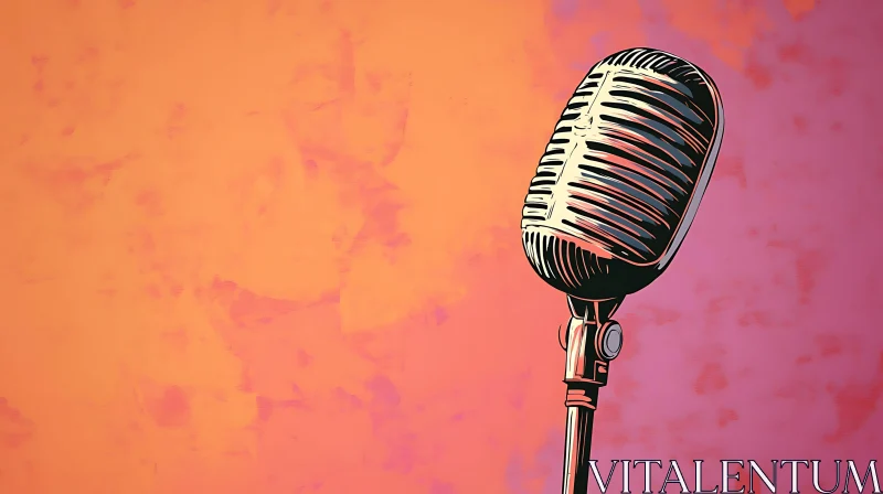 Vintage Microphone Illustration on Orange and Pink Background AI Image