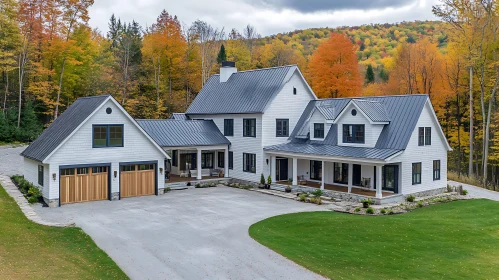 Contemporary Residence Amidst Fall Foliage